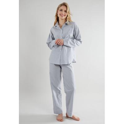 Pyjama TOM TAILOR, Damen, Gr. 46, blau (blau, mittel, streifen), Popeline, Obermaterial: 100% Baumwolle, gestreift, casu