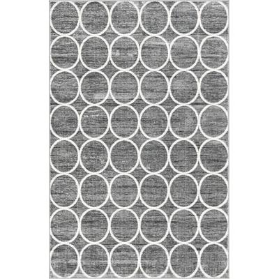 Teppich "Titan Trellis Lagerräumung", grau (dunkelgrau, hellgrau), B:152cm H:13mm L:244cm, Polypropylen (PP), MYFLAIR MÖBEL & ACCESSOIRES, Teppiche, Kurzflor, gewebt, modernes Design, Motiv Kreise Image