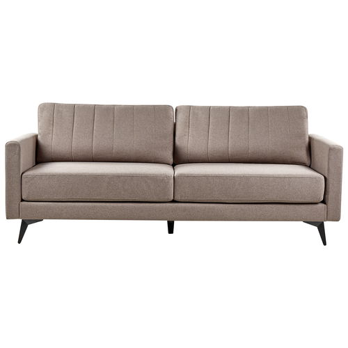 3-Sitzer Sofa Hellbraun Stoffbezug mit Schmalen Hohen Armlehnen Lose Rücken- und Sitzkissen Freistehend Modern Wohnzimmer Polstersofa Stoffsofa