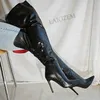 Zhima Frauen Oberschenkel Knie Stiefel Seite Reiß verschluss dünne High Heels hohe Stiefel über Knie spitzen Zehen Damenschuhe Frau große Größe 41 45 43 47