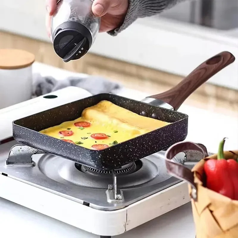 Tamagoyaki Japanische Omelettpfanne, antihaftbeschichtete Eierpfanne, rechteckige Tamago-Pfanne, kleine Eierpfanne mit Kochutensilien