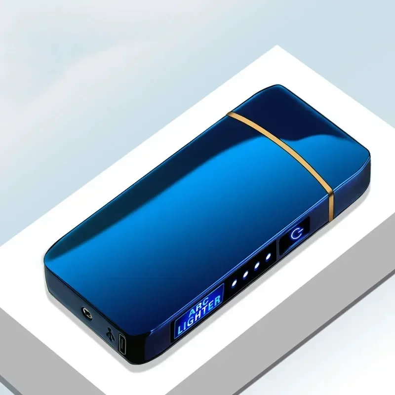 2024 neues wind dichtes elektrisches Metall feuerzeug Doppel bogen flammen loses Plasma feuerzeug USB wiederauf ladbarer LED Power Display Touch Sensor Image