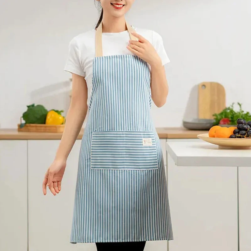 Leinen Gestreifte Schürze Haushalt Ärmellose Hängenden Hals Einstellbare Elastizität Küche Kochen Gartenarbeit Japanischen Stil Schürze Neue