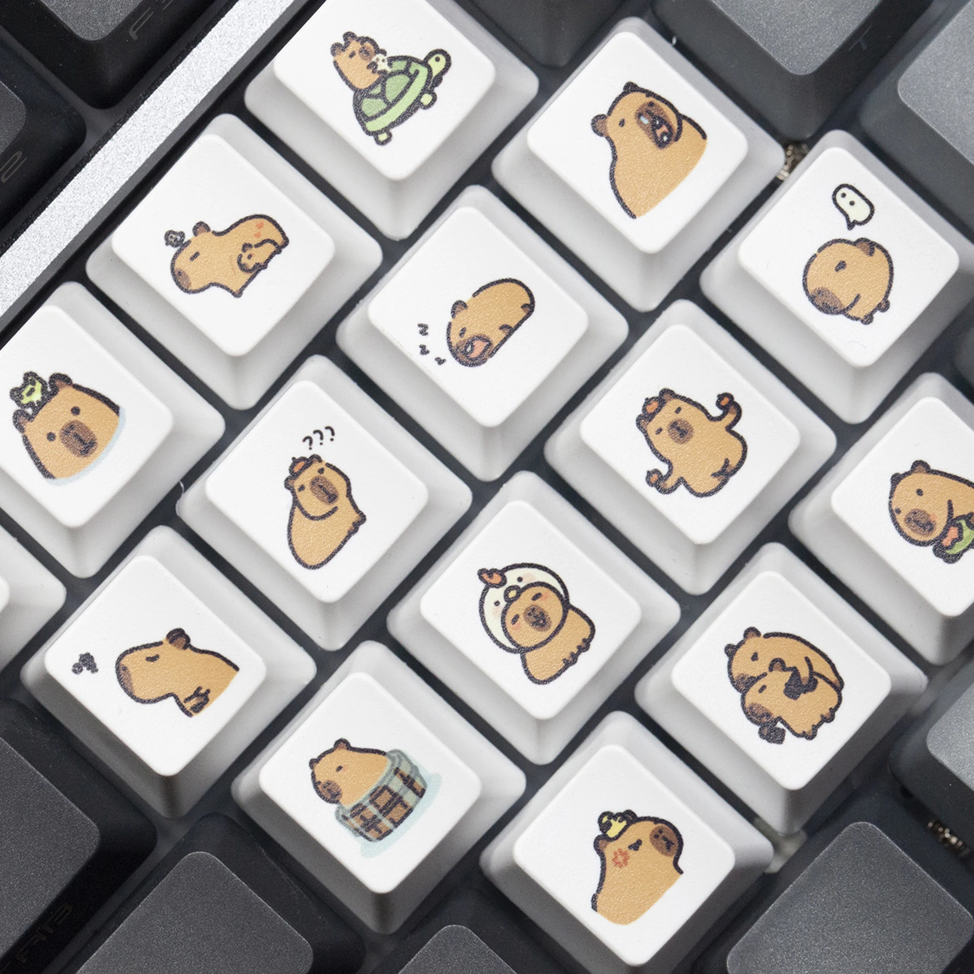 Niedliche Capybara-Tastenkappe, Meme-Tastenkappe, Farbstoff-Subbed-Tastenkappen für mechanische Gaming-Tastaturen mit MX-Stem, weißes Shui-Tuning-OEM-Profil Image