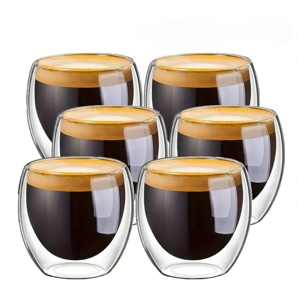 80/250/450 ml doppelwandige isolierte Espressotassen aus klarem Glas, perfekt für den Einsatz in Tee, Kaffee, Latte, Cafés, Milch und Restaurants Image