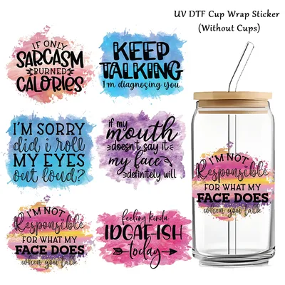 6 teile/paket UV Dtf Cup Wrap Aufkleber inspirierende Zitate Design Aufkleber für Glas becher Tassen Image