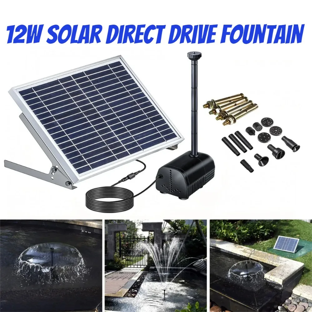 Outdoor Garten 12W Solar Brunnen Halterung Feste Solar Panel Super Starke Wasser Spritzen Höhe Vogel Baden Wasserfall Brunnen