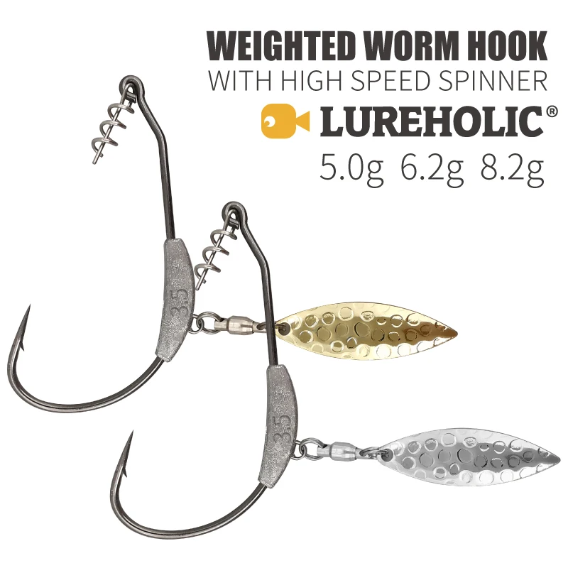 LUREHOLIC Gancio a vite senza fine ponderato con spinner ad alta velocità 3,5 g-3 pezzi/5,3 g-3 pezzi/7,2 g-2 pezzi Testa da pesca con esca