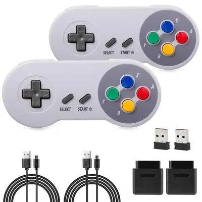 Top 2 Pack 2.4 GHz Wireless USB/SNES Controller Joystick for Super NES/SFC Game Console & Windows PC