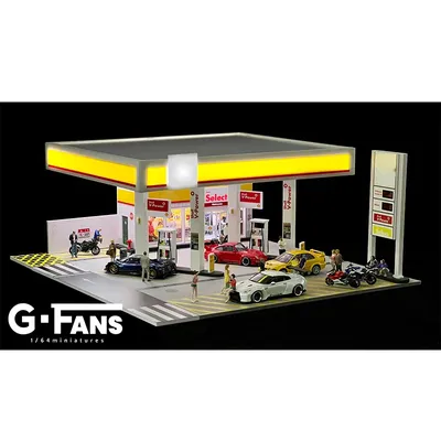 1:64 G-FANS Diorama Car Garage Model LED Lighting City Car Parking Lots Model Background Display Scene Model Collection Gift