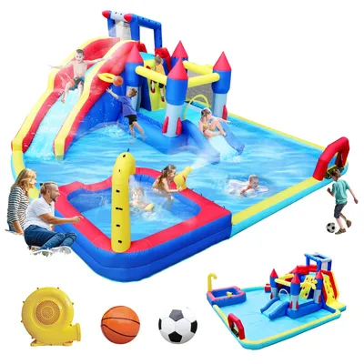 10 in1 Inflatable slide water park bouncing house garden with splash pool & water gun & basketball &