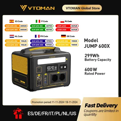 VTOMAN JUMP 600X Portable Power Station 299Wh Solar Generator LiFePO4 1200W Peak Power Powerstation