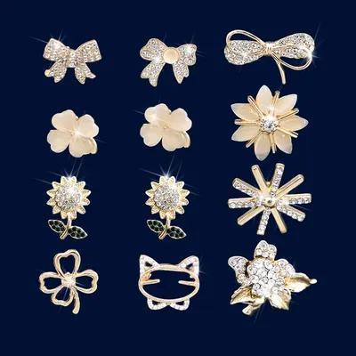 Mini Brooches for Women Girls Creative Clover Flower Bow Knot Anti Slip Buckle Metal Lapel Pin