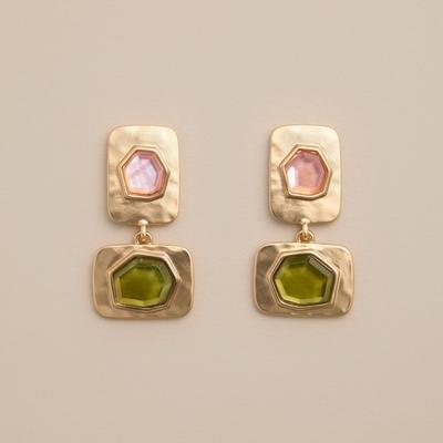 Lucky Brand Set Stone Double Drop Earrings - Women's Ladies Accessories Jewelry Earrings in Gold