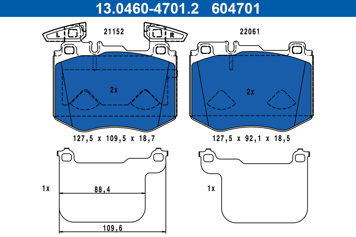 ATE Bremsbelagsatz, Scheibenbremse vorne rechts links für MERCEDES-BENZ 0004207402 0004207902 A0004207902 13.0460-4701.2 Image