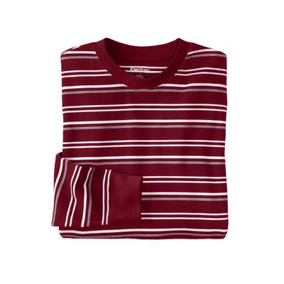 Men’s Big & Tall Waffle-knit Thermal Crewneck Tee by KingSize in Rich Burgundy Stripe (Size 3XL) Long Underwear Top