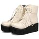 Women Men Ankle Boots Retro Winter Warm Platforms Wedge High Heel Boots Goth Punk Lace Up Boots,White,44