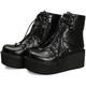 Women Men Ankle Boots Retro Winter Warm Platforms Wedge High Heel Boots Goth Punk Lace Up Boots,Black,37