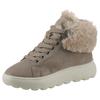 Winterboots GEOX "D SPHERICA", Damen, Gr. 35, grau (taupe), Veloursleder, Fellimitat, sportlich, Schuhe, High Top Sneaker, Schnürboots, Winterboots mit Plateausohle