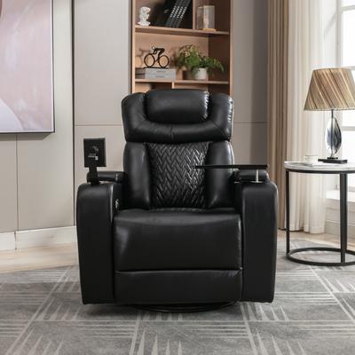 270° Swivel PU Home Theater Recliner with Tray Table, Phone Holder and Hidden Arm Storage