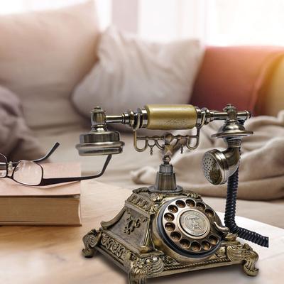 TEMU Vintage Rotary Dial Telephone - Antique European Style Handset With Bronze , Resin Base & Alloy Bracket, Corded Desk Phone For Home, Office, Or Gift Image