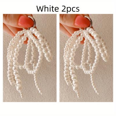 TEMU 2pcs Elegant Faux Pearl Bow & Lobster Clasp Shoe Charms - Diy Beaded Accessories For High Heels, Handbags & Phone Cases