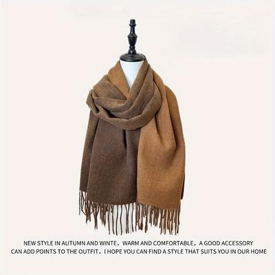 TEMU Double-sided Color Block Scarf, Brown/ Apricot Cashmere Fringed Shawl, Autumn And Winter Warm And Windproof Scarf, Suitable For Both Men And Women