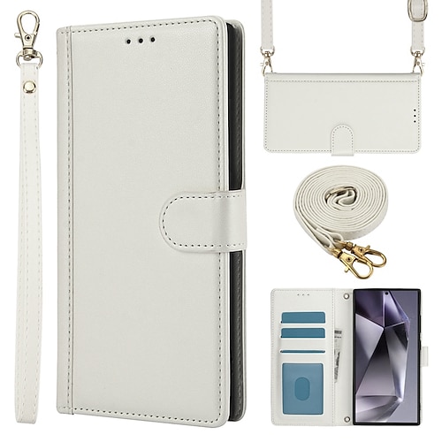 Handy Hülle Handyhüllen Für Samsung Galaxy S25 S24 S23 S23 FE S22 S21 Ultra Plus A55 5G A35 5G A25 A15 Brieftaschenhülle Vollschutz mit Trageriemen Mit Handgelenkschlaufe Retro TPU PU-Leder Image