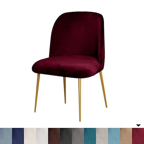 Esszimmerstuhlbezug, Stretch-Samt, gepolsterter Beistellstuhlbezug, Schonbezug, burgunderrot, gebogene Rückenlehne, Mid Century Akzent Esszimmerstuhlbezüge für Küche und Wohnzimmer Image