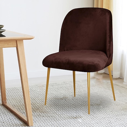 Esszimmerstuhlbezug, Stretch-Samt, gepolsterter Beistellstuhlbezug, Schonbezug, burgunderrot, gebogene Rückenlehne, Mid Century Akzent Esszimmerstuhlbezüge für Küche und Wohnzimmer Image