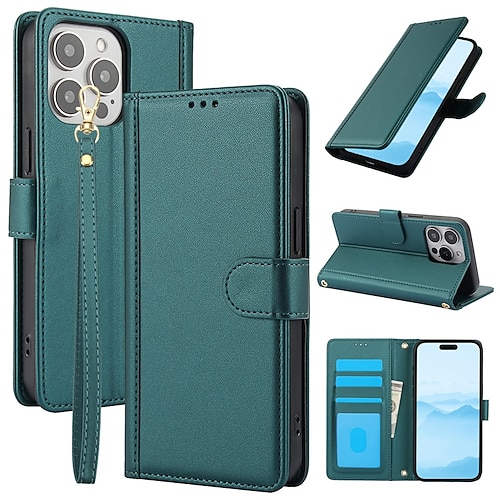 Handy Hülle Handyhüllen Für iPhone 17 Pro Max 17 Air 16 15 14 Pro Max Plus 13 12 11 Pro Max Brieftaschenhülle Vollschutz Mit Handgelenkschlaufe Ständer Retro TPU PU-Leder Image
