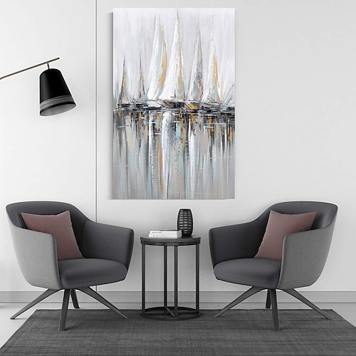 handgefertigtes Ölgemälde auf Leinwand, Wandkunst, Dekoration, abstrakte Segellandschaft für die Inneneinrichtung, gerolltes, rahmenloses, ungedehntes Gemälde Image