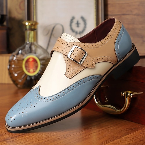Zweifarbige Monkstrap-Schuhe aus Kunstleder für Herren – elegante Brogue-Abendschuhe mit Schnallenverschluss für den formellen und Vintage-Stil Image