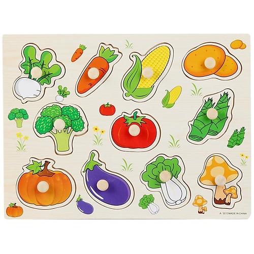 Nagelgreifbrett-Puzzle für Kinder, Montessori-Frühpädagogik, Holzspielzeug, alphanumerisches kognitives Puzzle in Fruchtform