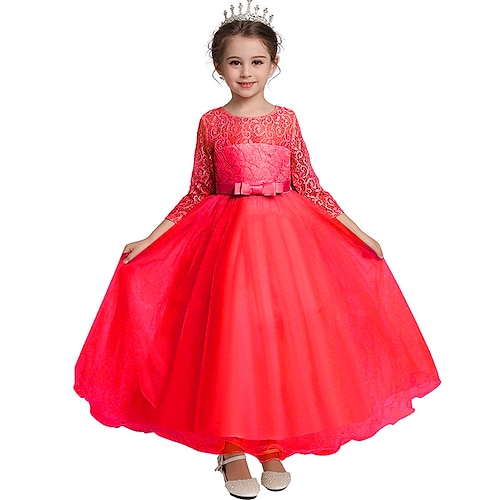 kinderkleidung Mädchen Blumenmädchen Kleid Kleid Blume Hochzeit Party Elegant Polyester Schaukelkleid Tüll-Kleid Weiß Rosa Rote Image