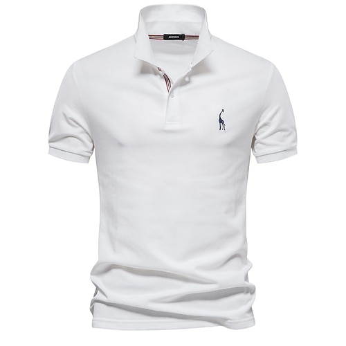 Herren Polo Golfshirt Lässig Revers Kurze Ärmel Bequem Schmuck Bestickt Einfarbig Basic Sommer Weiß Polo Image