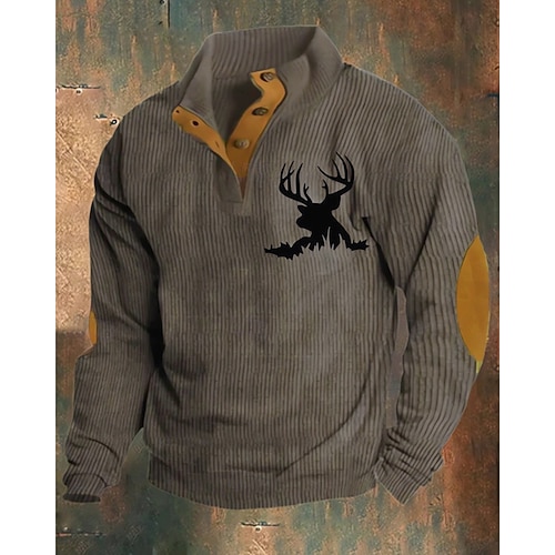Herren Sweatshirt Schwarz Weiß Armeegrün Braun Khaki Stehkragen Farbblock Rentier Patchwork Sport Outdoor Täglich Ferien Polyester Cordstoff Streetwear Basic Lässig Frühling Herbst Bekleidung Image