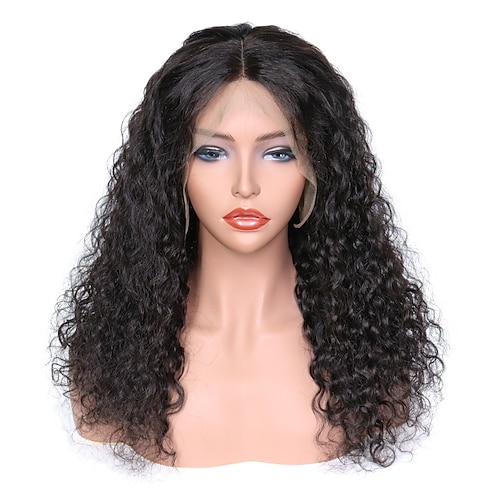Echthaar 13x4 Spitzenfront Perücke Freier Teil Brasilianisches Haar Natürlich gewellt Schwarz Natürlich Perücke 130% 150% 180% Haardichte mit Babyhaar 100% Jungfrau Leimlos Vorgerupft Für Perücken Image