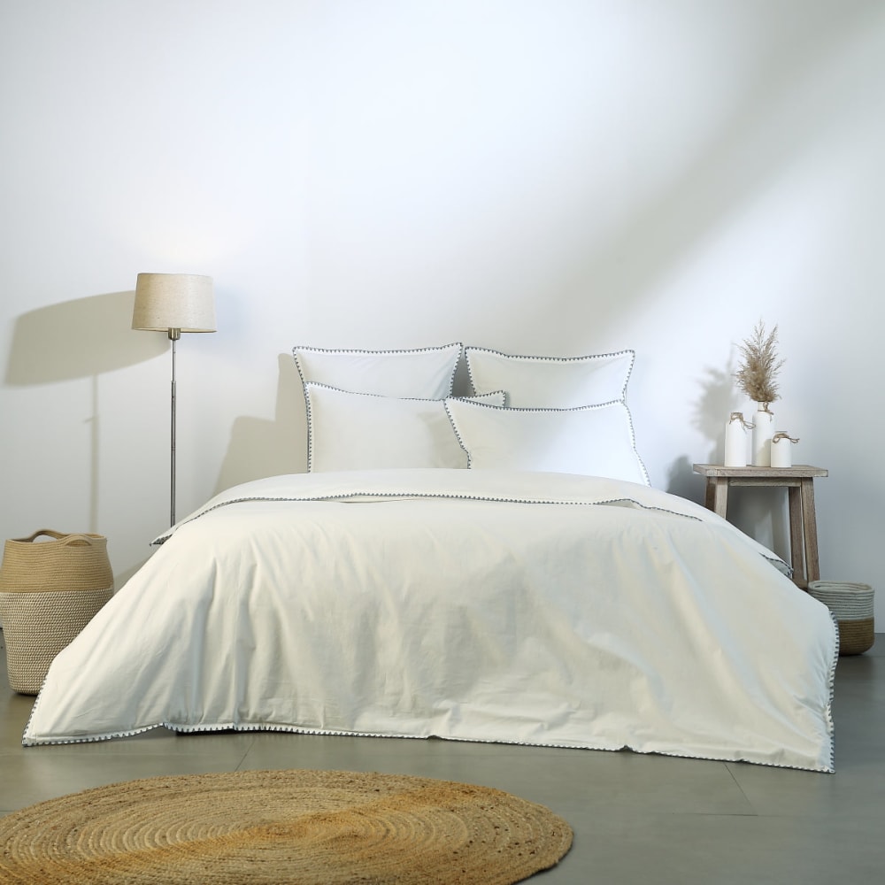 Parure + taies 65x65 percale de coton blanc & denim 260x240