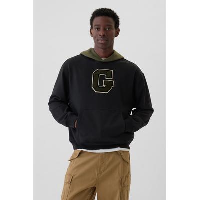 Gap Mens Black Heavyweight Colourblock Varsity Logo Hoodie - Black