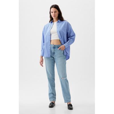 Gap Womens Blue Mid Rise Rip Knee Girlfriend Jeans - Blue