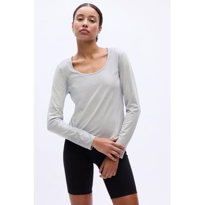 Gap Womens Silver CoolDry Fitted Long Sleeve Scoop Neck T-Shirt - Silver