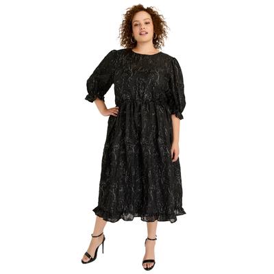 Plus Size Women's Metallic Jacquard Dress by June+Vie in Black Onyx (Size 26/28)