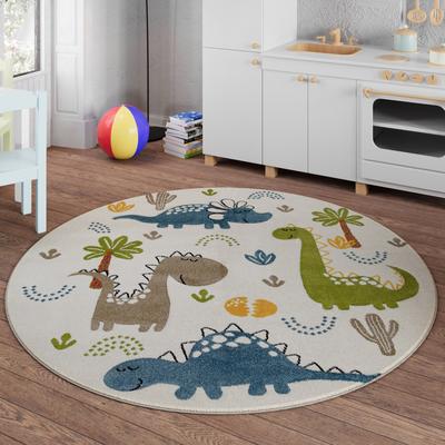 Kinderteppich SMART KIDS "Dino & Friends", bunt (creme,weiß,bunt), H:10mm Ø:160cm, Polypropylen, Teppiche, Moderner Spielteppich, strapazierfähig, pflegeleicht, Konturenschnitt Image
