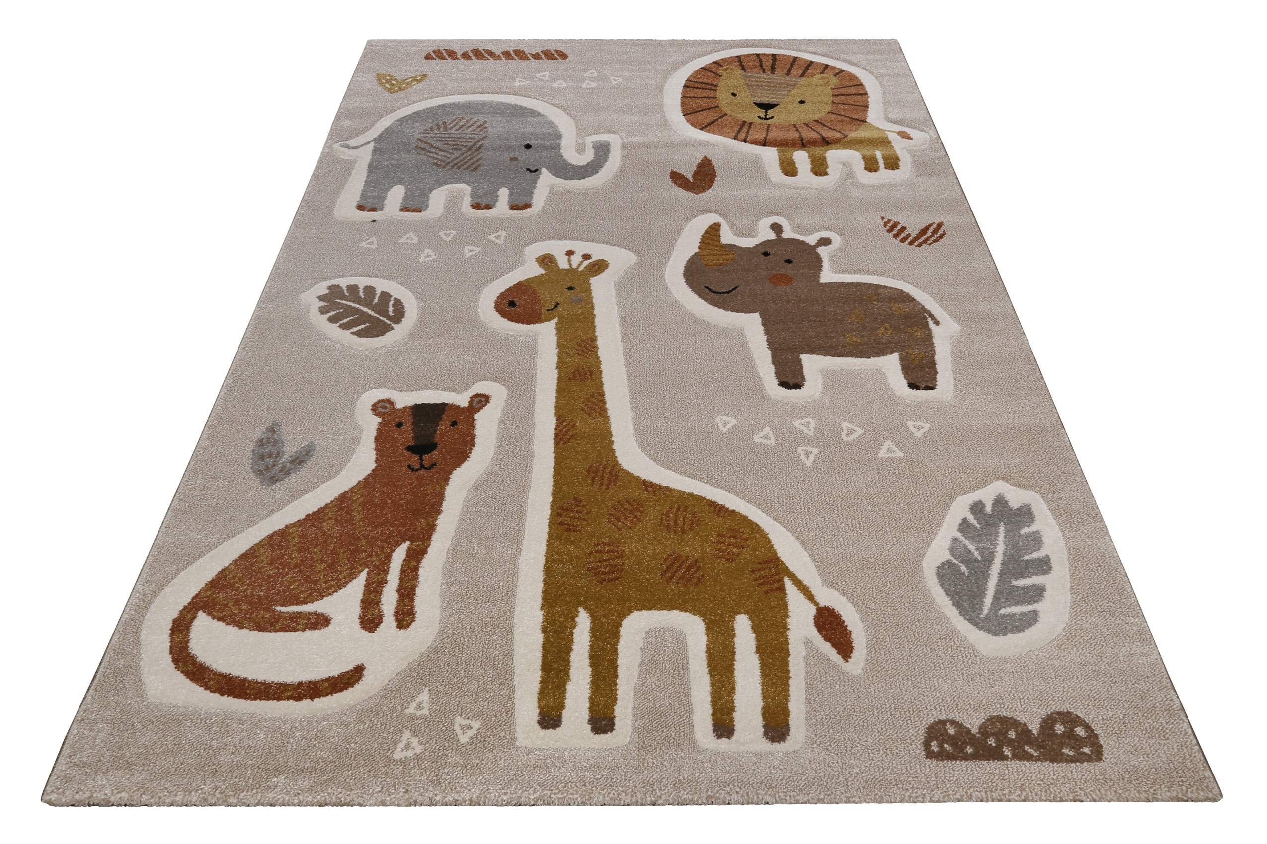 Kinderteppich SMART KIDS "Nala & Friends", beige (sand,beige,braun), B:200cm H:10mm L:300cm, Polypropylen, Teppiche, Kinderteppich, Moderner Spielteppich, strapazierfähig, pflegeleicht, Konturenschnitt