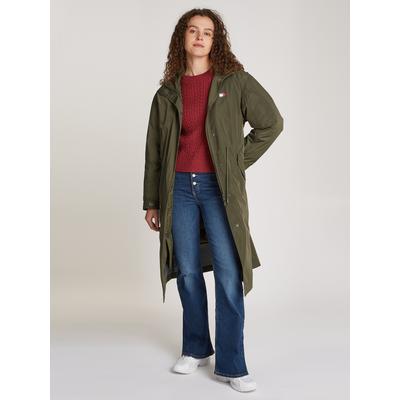 Trenchcoat TOMMY JEANS "TJW 2 IN 1 TECHNICAL COAT" Gr. L (40), grün (fatigue green) Damen Mäntel mit Logodruck