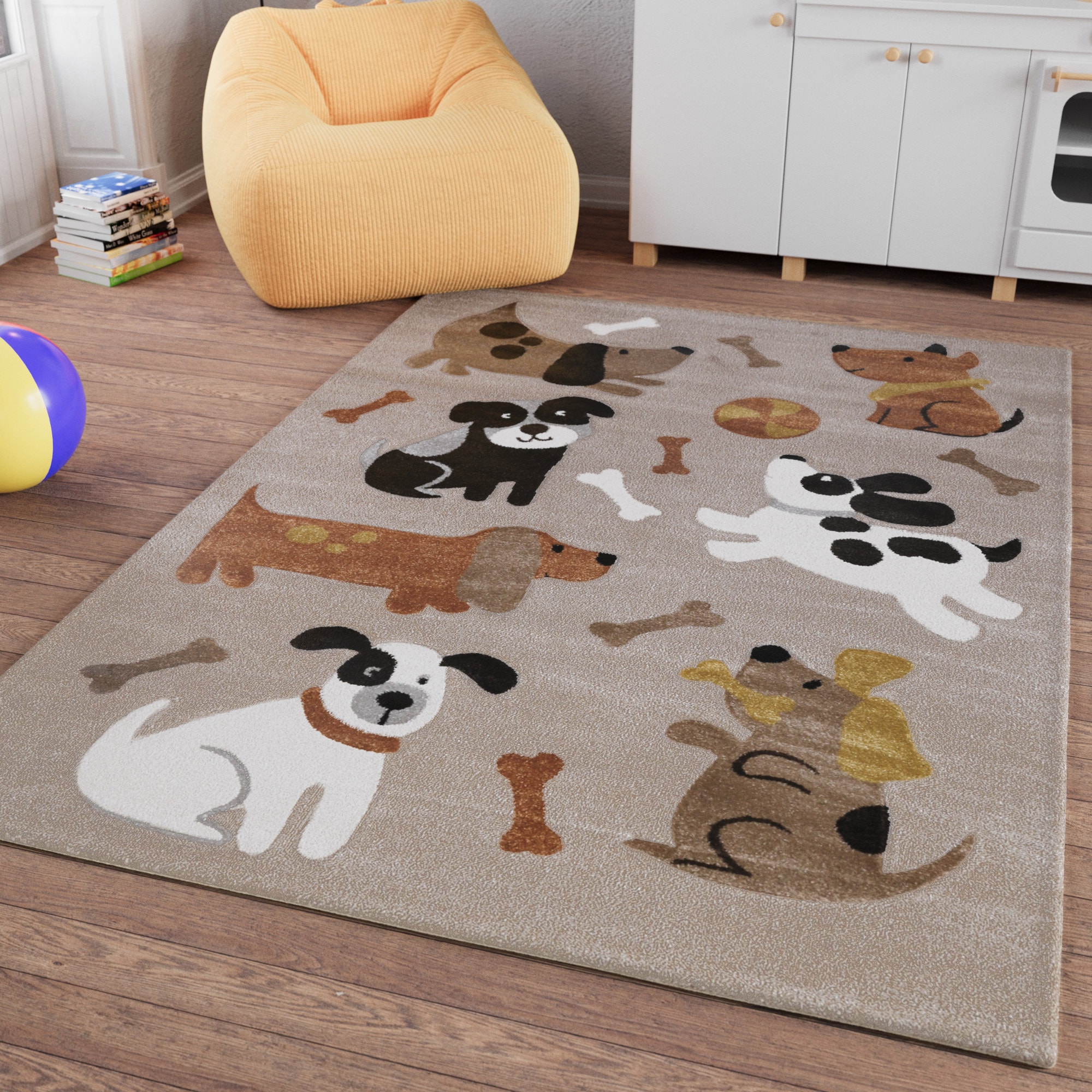 Kinderteppich SMART KIDS "Rocky & Friends", beige (sand,beige,braun), B:140cm H:10mm L:200cm, Polypropylen, Teppiche, Kinderteppich, Moderner Spielteppich, strapazierfähig, pflegeleicht, Konturenschnitt