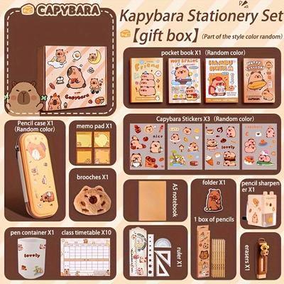 TEMU Capybara-themed Stationery Gift Set With Notebook, Pens, Paper Clips, And Accessories - Cute Pack For Students And