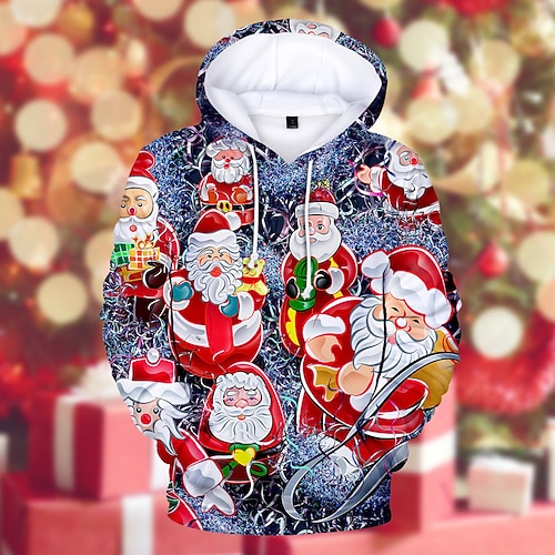 Sweat à capuche Dessin animé Manga Anime 3D Mode Occasionnel Noël Bonhomme de neige père Noël Renne Manche Évêque Graphique pour Couple Homme Femmes Adulte Impression 3D pour Noël Carnaval Mascarade