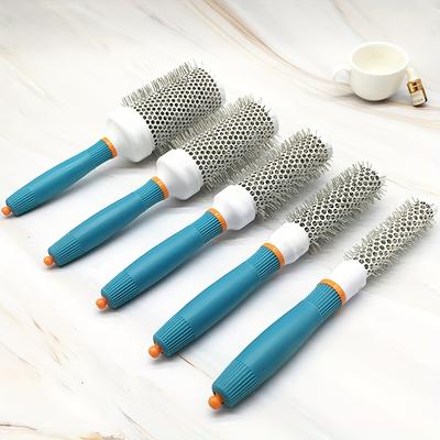 TEMU 5pcs Professional Hair Styling Comb Set - Durable, Heat Resistant Aluminum Tube Brushes For Blow Drying & Detangling - Ergonomic Design For Easy Hair Management